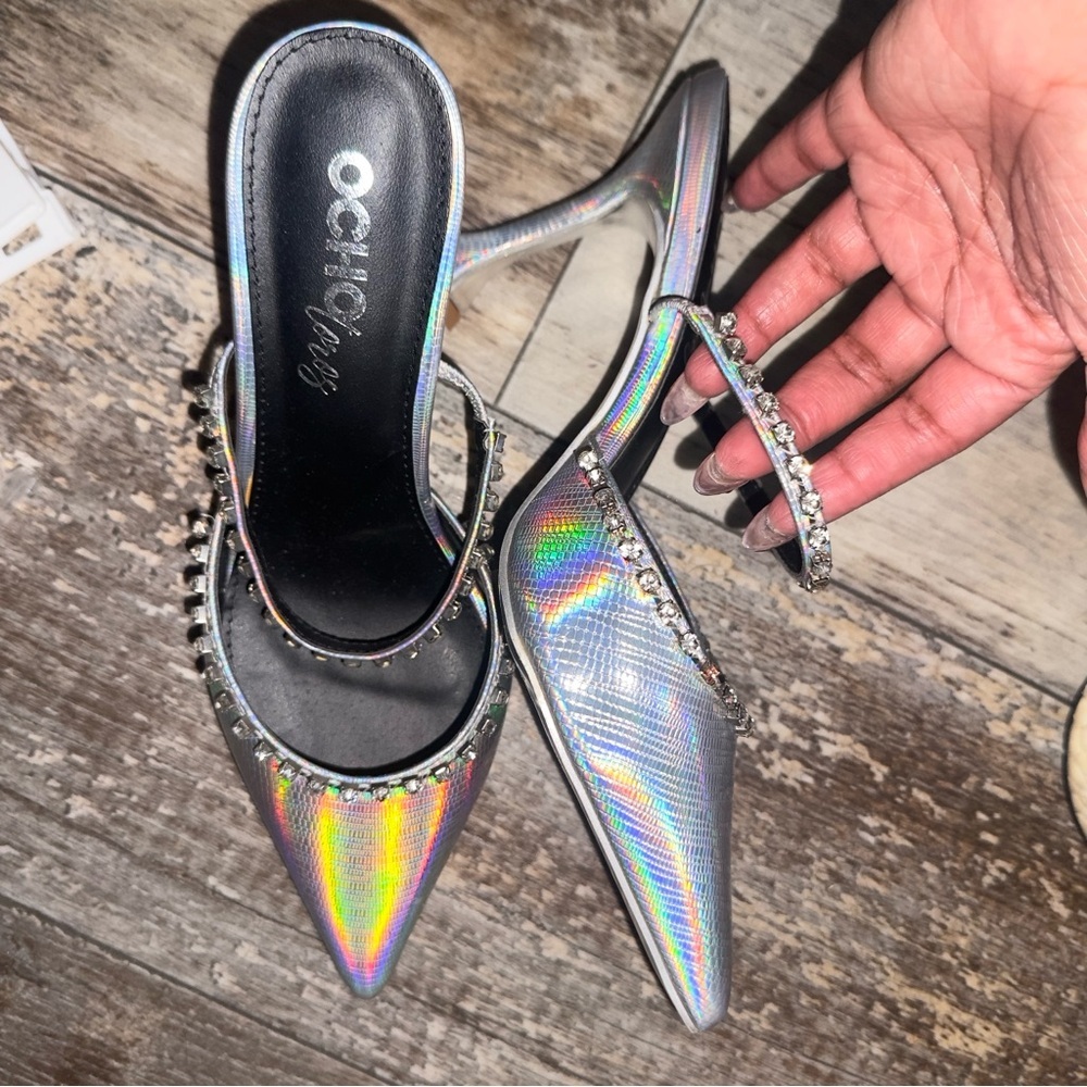 Ochotoros: Torreon-01 Slip On Women's Mule Pumps in Silver Size 9